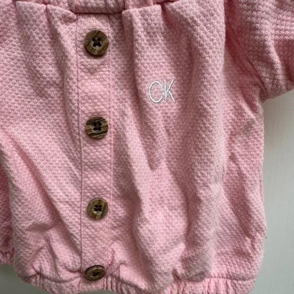 Calvin Klein Jeans 2T Girls Pink Cold Shoulder off Shoulder Short Sleeve Blouse - Picture 3 of 5